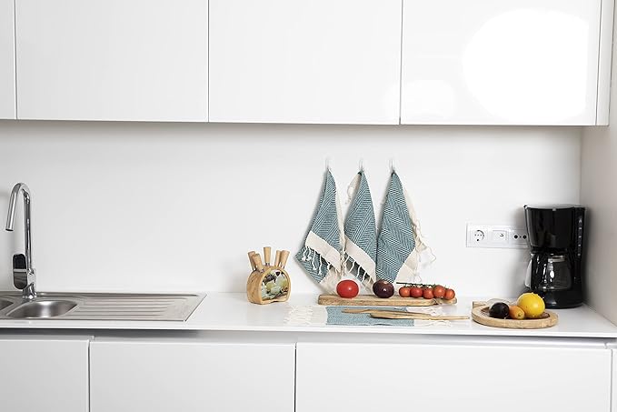 SMYRNA TURKISH COTTON Herringbone Series Kitchen Dish Towels Pack of 6, Machine Washable Wash Cloths, Ultra Soft, Absorbent, Prewashed and Quick Dry Turkish Dish Towels, 12x12 Inch (Petrol)