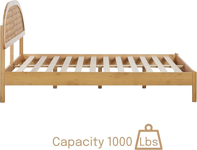 NTC Gem Wooden Bed Frame with Headboard, Solid Oak Foundation with Silent Slats and Wood Central Supports, 1000 Lb Capacity, Effortless Assembly, King - Rustic Oak
