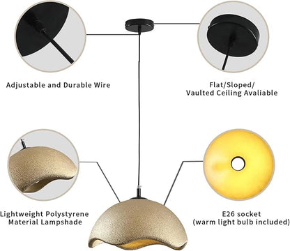 JAYMP 40cm Modern Pendant Light for Dining Room Kitchen Island Light Hanging Lamp E26 Base Japanese Wabi-Sabi Style Bird Nest Shape Lighting Fixture,1 Pack(Matte Gold,D Shape, 40cm/15.7inch)