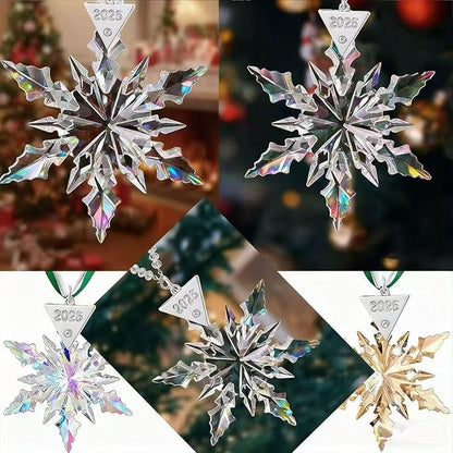 2025 Annual Christmas Ornaments Crystal Snowflake Star - Christmas Tree Ornaments Pendant Crystal Sun Catcher Home Hanging Decor (White 2025)