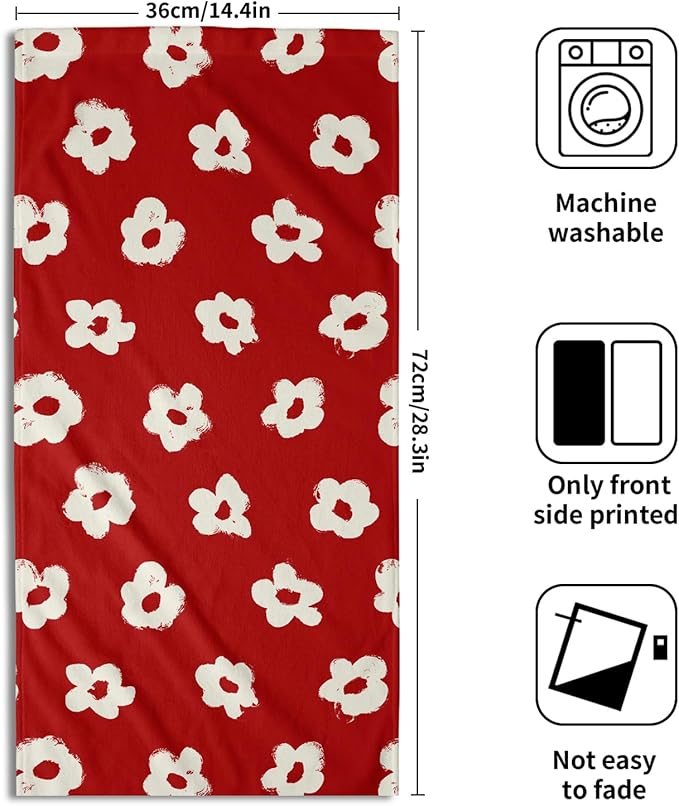 Modern Style Kitchen Dish Towels Set of 2 Red Floral Absorbent Tea Towels, Red Flower