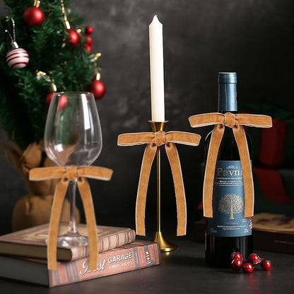 AYGXU 30pcs Velvet Bows for Christmas Tree Decorations,Twist tie Bows,Vintage Christmas Bow Decor,premade Bow for Gift Wrapping,Table,Garland,Fireplace Decor.Khaki(5/8" W,5.1 * 7in)