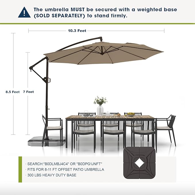 wikiwiki 10ft Patio Umbrellas Offset Outdoor Umbrella Cantilever Hanging Umbrellas w/Infinite Tilt, Fade Resistant Waterproof RECYCLED FABRIC Canopy & Cross Base, for Yard, Garden & Deck, Tan