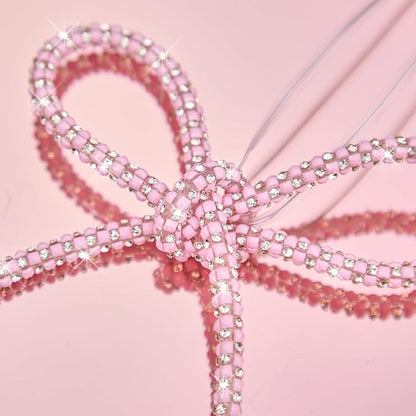 FLAIR GIFTS 6 Pcs 4.3" x 6" 2025 Christmas Bows for Tree Decor, Mix Pink Sparkly Glitter Rhinestone Bow Ornaments with Twist Tie for Xmas Decoration, Wreath, Garland, Gift Wrapping