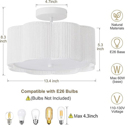 Rattan Ceiling Light Fixtures Flush Mount,3-Light Boho Light Fixtures Ceiling Mount for Bedroom,Close to Ceiling Light Modern Rattan Chandelier Lighting for Hallway Kitchen Dining Room(White)