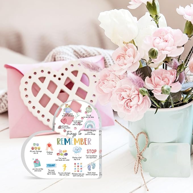 Mental Health Gifts, Things to Remember Therapy Anxiety Decor, Mental Health Decor, Mindfulness Sign for Therapy Office Acrylic Heart Gifts, School Counselor Sign, Psychology Therapy Gift