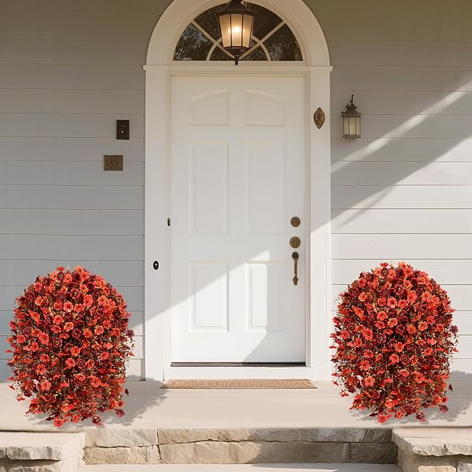 Yastouay Artificial Fall Hanging for Outdoors, Fake Hanging Plants Artificial Decor, Silk Orange Fake Mums Fall Flowers Artificial for Decoration Porch Front Door Yard Fall Decor
