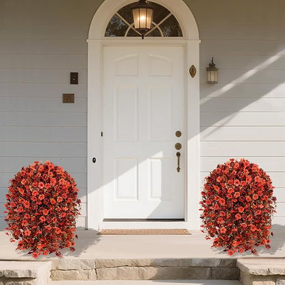 Yastouay Artificial Fall Hanging for Outdoors, Fake Hanging Plants Artificial Decor, Silk Orange Fake Mums Fall Flowers Artificial for Decoration Porch Front Door Yard Fall Decor
