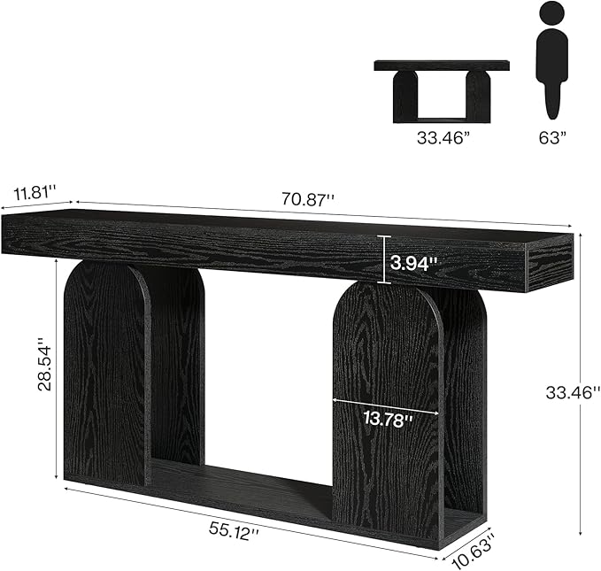Tribesigns 70.9-Inch Extra Long Sofa Table, Farmhouse Console Tables with Wood Frame and Storage Shelf, 2-Tier Wood Table Behind Couch for Living Room, Hallway, Foyer, Black