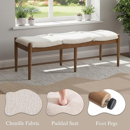 DUOMAY 55'' Modern Ottoman Bench, Chenille Upholstered Entryway Bench Bedroom Bench with Wood Legs, End of Bed Bench for Bedroom, Living Room, Corners, Kitchen, Beige
