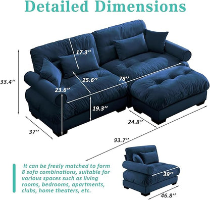 SoarFlash L Shaped Couches for Living Room, Small Sectional Sofa Set with Reversible Chaise, Modern Designed Sleeper Sofas and Modular Couch Function, Suitable for Small Spaces in Apartment, Blue