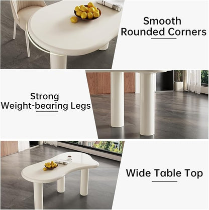 62.2" Dining Table Set for 6, Irregular Dining Table with 6 Chairs, Modern Cream Style Dining Table Set for Kitchen, Dining Room