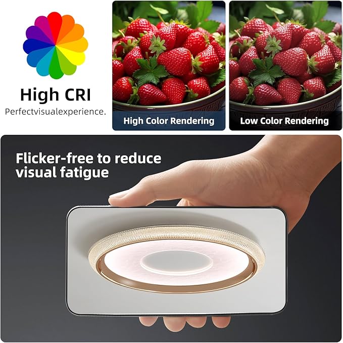 LED Flush Mount Ceiling Light, 19inch Round Dimmable Ceiling Lamp, Multiple Modes, 3000K-6000K, 60W, Modern Living Room Lighting Fixture for Entryway, Dining Room, Bedroom, Bathroom, Study