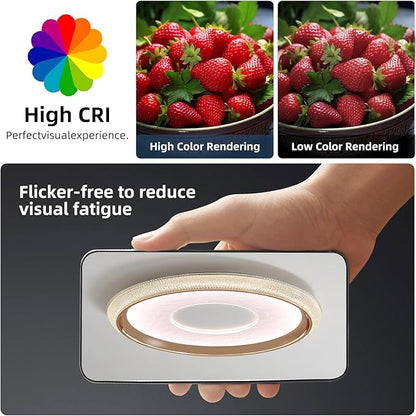 LED Flush Mount Ceiling Light, 19inch Round Dimmable Ceiling Lamp, Multiple Modes, 3000K-6000K, 60W, Modern Living Room Lighting Fixture for Entryway, Dining Room, Bedroom, Bathroom, Study