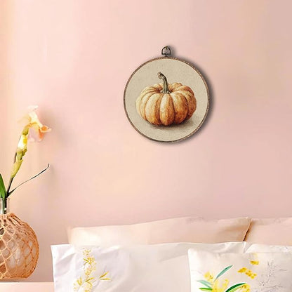 Hxlac Vintage Fall Pumpkin Print Round Wall Art Framed, Rustic Fall Round Wall Decor, Halloween Autumn Hanging Canvas Prints Wall Sculptures for Home Living Room Bedroom Decor, 10x10 Inch
