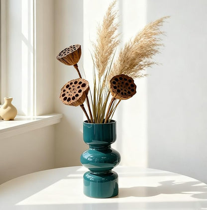 JSPYFITS Glass Hydroponic Flower Vase, 7 Inches Colored Glass Bubble Vase for Flower, Three-Layer Glassvase Funky Vase for Home/Office/Weddings/Party Table Flower Decor (Dark Green)