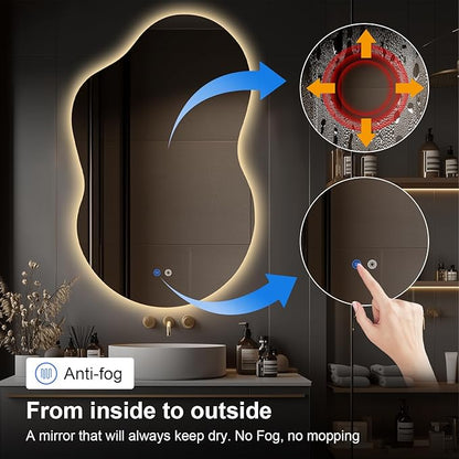 48"x30" Irregular LED Lighted Vanity Mirror for Bathroom, Front and Backlit, Anti-Fog, 3-Color Dimmable Lighting, Wall Mount [Horizontal/Vertical]
