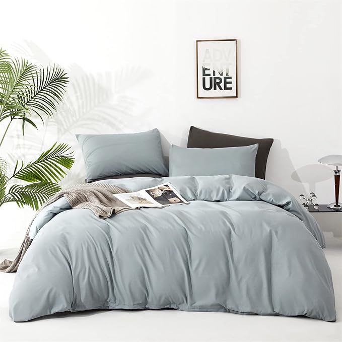 Pureant Haze Blue Comforter Sets Twin Solid Light Dusty Blue Bedding Comforters Cotton Women Men Plain Light Blue Bed Quilts Modern Light Greyish Blue Blankets Comforters Soft Health Lake Blue Bed