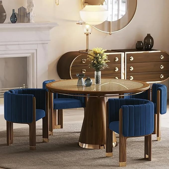 Velvet Fluted Accent Chair for Living Room with Wood Frame, High Resilience Foam, Elegant Modern Armchair (Blue)