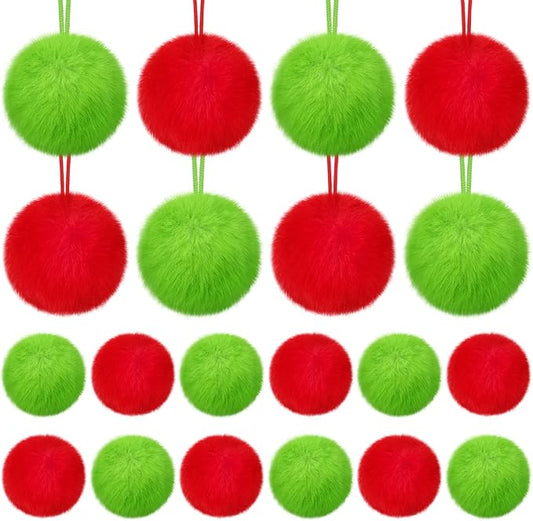 12 Pcs Lime Green and Red Furry Christmas Ball Ornaments Christmas Tree Decorations Pom Pom Ball Ornaments for Christmas Decorations Fireplace Mantel Wall Decor