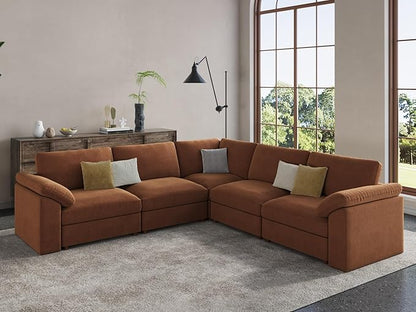 EASE MOOSE White Chenille Sectional Modular Sofa,Oversized L Shape Sectional Couch Wide Deep Modular Sofa Couch,Brown