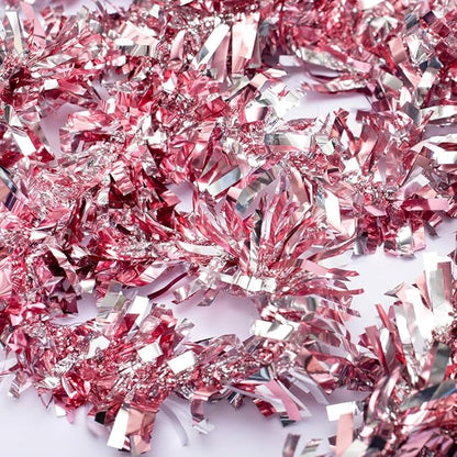 Anderson's Metallic Light Pink & Silver Sparkle Glitter Tinsel Twist Garland, 25ft Holiday Decoration, Christmas Tree Trim, Parade Float Decor, Party Supplies, Graduation, Event Garland