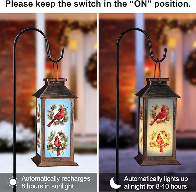 Solar Lanterns with Cardinal Theme Outdoor Waterproof Decorative Lights for Garden Birthday Gifts for Women, Mom, and Grandma Solar LED Hanging Lights for Yard, Patio, Lawn, and Porch(Floral Hoop)