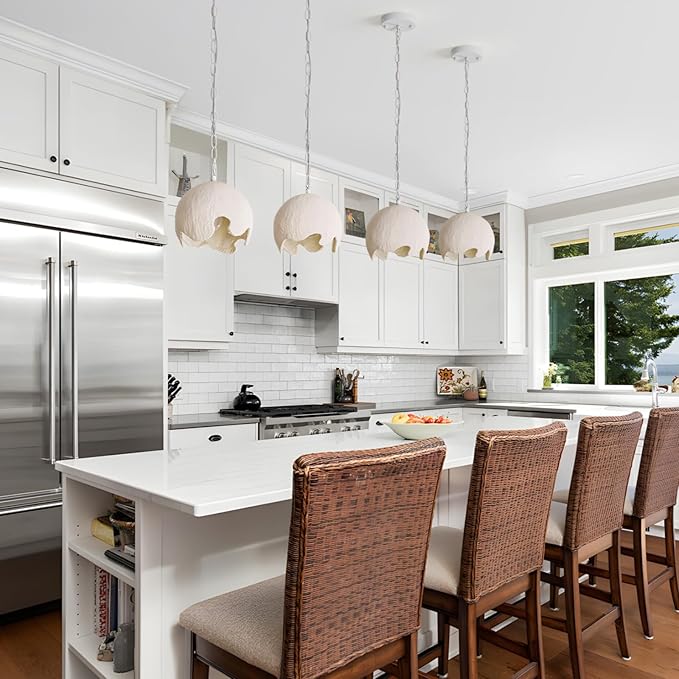 Wabi Sabi Pendant Lights, 7.5in White Modern Pendant Light Resin Hanging Lamp Kitchen Island Lighting Modern Japandi Chandelier for Dining Room Bedroom Hallway Restaurant Foyer