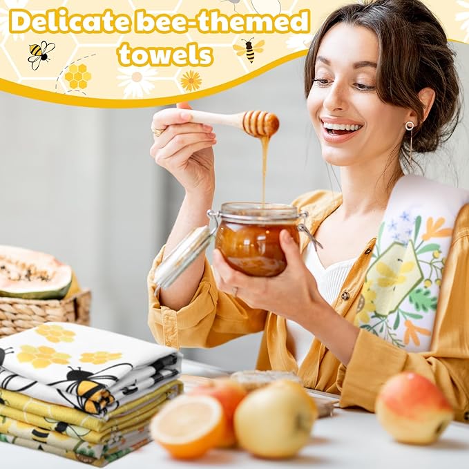 Oudain Bee Kitchen Towels Set of 6 15.8x23.6 Dish Towels Farmhouse Holiday Tabletop Decor Honey Bee