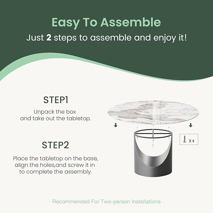 POVISON Round Glossy Pandora Dining Table for 4-6, 47" Sintered Stone Tabletop Dining Table with Gray Carbon Steel Pedestal (Table Only)