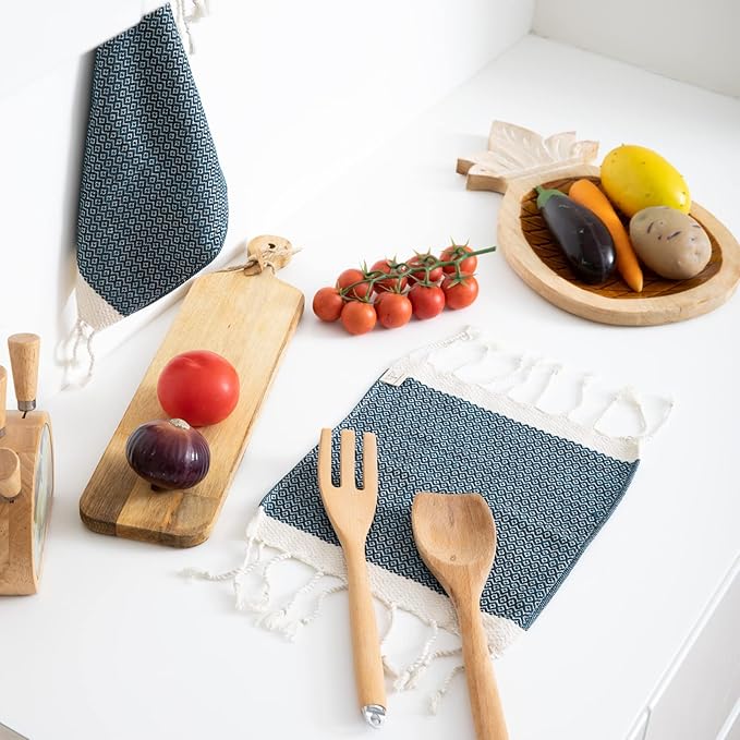 SMYRNA TURKISH COTTON Vintage Series Kitchen Dish Towels Pack of 6, Machine Washable Wash Cloths, Ultra Soft, Absorbent, Prewashed and Quick Dry Turkish Dish Towels, 12x12 Inch (Navy)