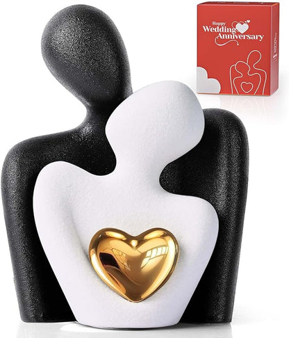 Mini Couple Statue Tv Stand Decor Items for Living Room Home Decor,Bedroom Decor for Couples Sculpture for Anniversary Wedding,Love Gifts for Couples 2025,Knick Knacks for Shelve (Black White, 4.72in)