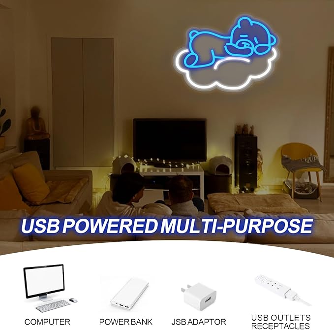 Cute Blue Bear LED Neon Sign for Wall Decor, Anime Wall Decoration, Bright Cute Bear Wall Decor Gift for kids bedroom, party decoration, Kids' Room, Girls Room, Bedroom Game Room Bar