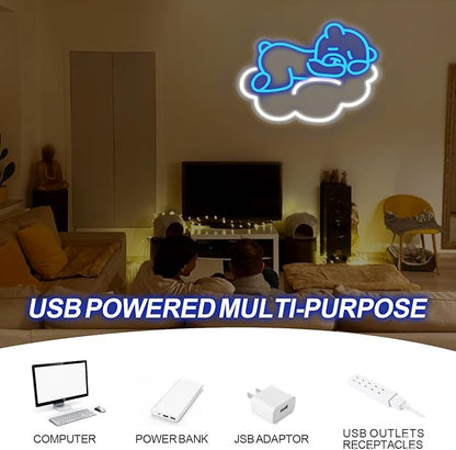 Cute Blue Bear LED Neon Sign for Wall Decor, Anime Wall Decoration, Bright Cute Bear Wall Decor Gift for kids bedroom, party decoration, Kids' Room, Girls Room, Bedroom Game Room Bar