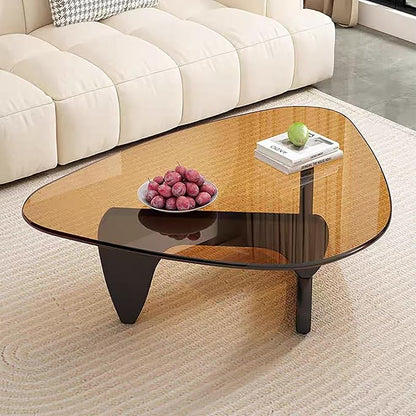 Modern Glass Coffee Table for Living Room Mid Century Coffee Table Stylish Coffee Tables, Suitable for Bedroom Living Room Reception Office Tables（Black/Brown，Large）