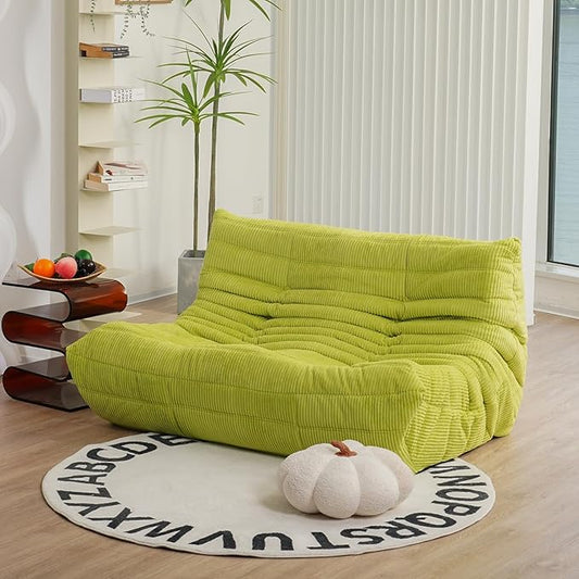 N&V Fireside Loveseat Mid Century Armless Twin Floor Sofa Corduroy Lounge Chair Accent Chair, Lime
