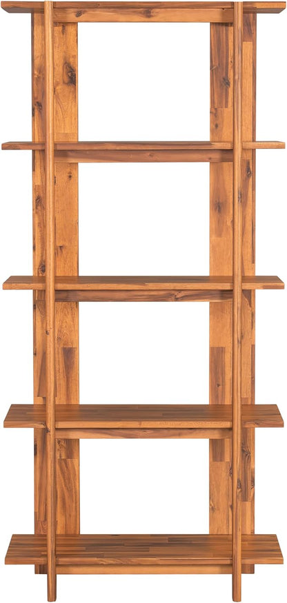 Merax 4 Shelf Narrow Bookcase H-70 L-33 Acacia Wood Open Bookshelf, Contemporary Farmhouse Style Display Storage Shelf for Home Office Studio, Teak Finish