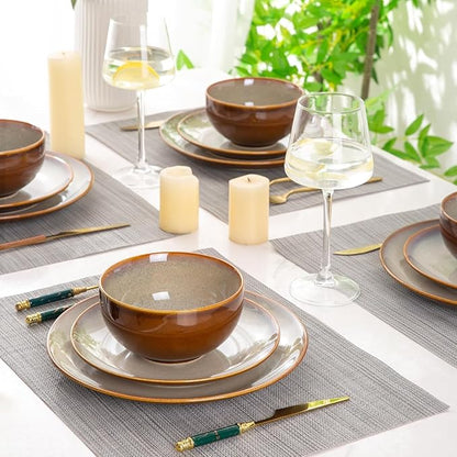 LERATIO Ceramic Dinnerware Sets for 12, 36 Pieces Plates and Bowls Sets, Reactive Glaze Dishes -Scratch Resistant, Dishwasher&Microwave Safe&Oven Safe