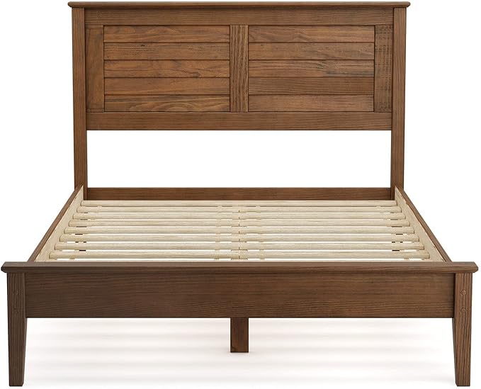 Grain Wood Furniture Greenport Solid Wood Platform Bed, Queen Size, Brushed Walnut