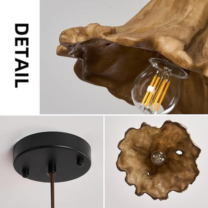 Wabi Sabi Pendant Lights,8.3in Brown Retro Ruffled Pendant Light Hanging Lamp Kitchen Island Farmhouse Vintage Light for Dining Room Bedroom Hallway Restaurant Foyer