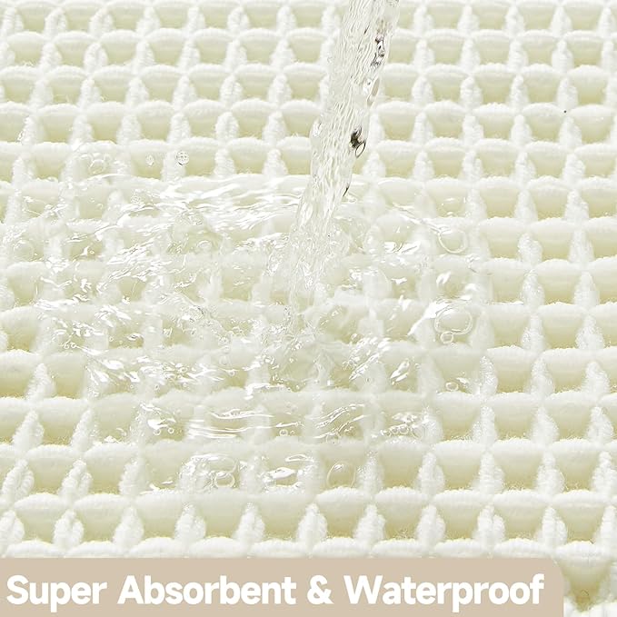 Cream White Long Bathroom Rugs, Waffle Runner Rug Bathroom Non Slip Washable Super Absorbent Quick Dry Boho Farmhouse Bath Mat, 72"x24" Cream White