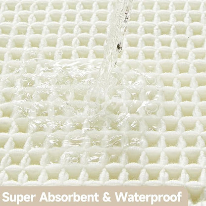 Cream White Long Bathroom Rugs, Waffle Runner Rug Bathroom Non Slip Washable Super Absorbent Quick Dry Boho Farmhouse Bath Mat, 60"x24" Cream White