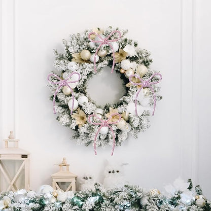 FLAIR GIFTS 6 Pcs 4.3" x 6" 2025 Christmas Bows for Tree Decor, Mix Pink Sparkly Glitter Rhinestone Bow Ornaments with Twist Tie for Xmas Decoration, Wreath, Garland, Gift Wrapping