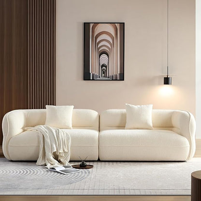 110" Modern Couch Curved Sofa for Living Room, Luxury Curved Sectional Sofas, Upholstered Boucle 3-Seater Loveseat, Minimalist Couches for Office Apartment, Beige
