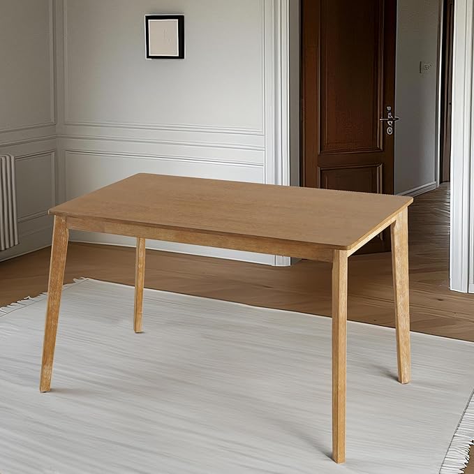 Farmhouse Dining Table Small, Mid Century Modern 47" Dining Table for 4-6 Person, Wooden Legs, Leisure Table for Kitchen Dining Room