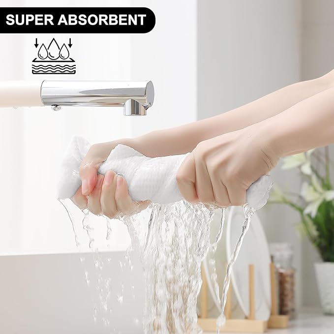 Homaxy 100% Cotton Kitchen Towels and Dishcloths Set, 12 x 12 Inches and 13 x 28 Inches, Set of 12 Bulk Kitchen Towels Set, Ultra Soft Absorbent Dish Cloths for Washing Dishes, White