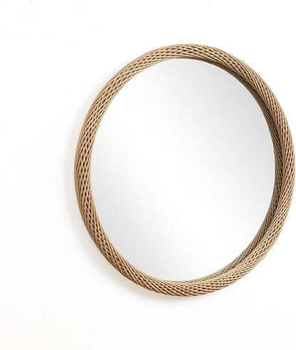 LuxenHome Rattan Bathroom Mirror, 30-Inch Large Bamboo Framed Round Wall Mirror, Rustic Farmhouse Handmade Accent for Bathroom, Bedroom, Entryway, Living Room, Nursery Home Decor Mirrors