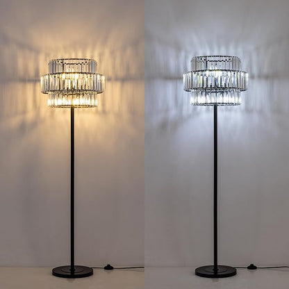 Wellmet Black Floor Lamp for Living Room, 6 Lights Modern Crystal Standing Lamp, Tall Elegant Floor Lamp with Foot Switch for Office, Reading Room, Bedroom, Dining Room(E12 Base)