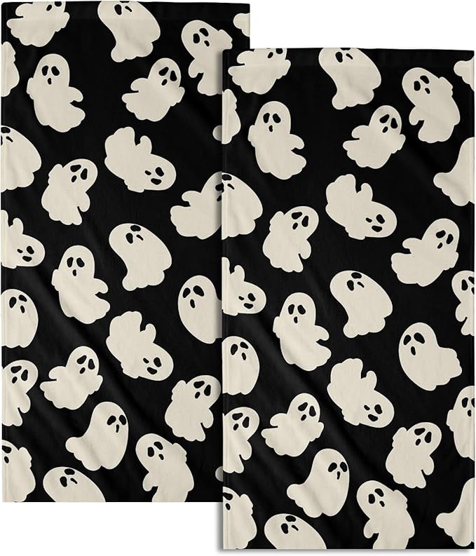 Halloween Ghost Hand Towels Set of 2 White Spooky Holiday Kitchen Towels Decorative Tabletop Decor