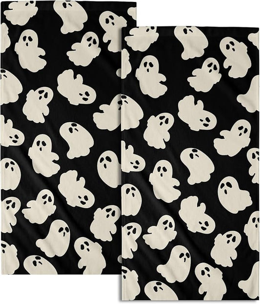 Halloween Ghost Hand Towels Set of 2 White Spooky Holiday Kitchen Towels Decorative Tabletop Decor